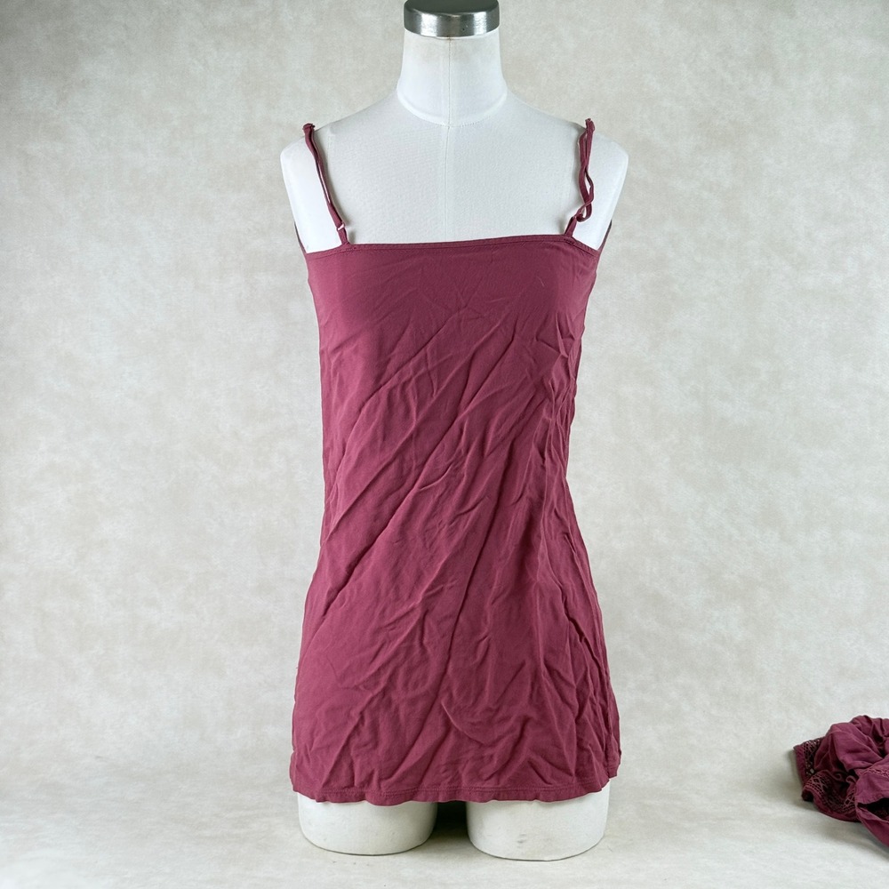 Lucky Brand Tunic Dress XS Boho Lace Burgundy Sleeveless Layered w Slip - Picture 7 of 13